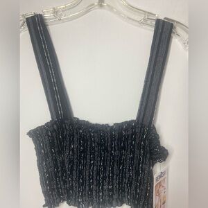 Rewash Black Shimmery Smocked Tank with Striped Straps